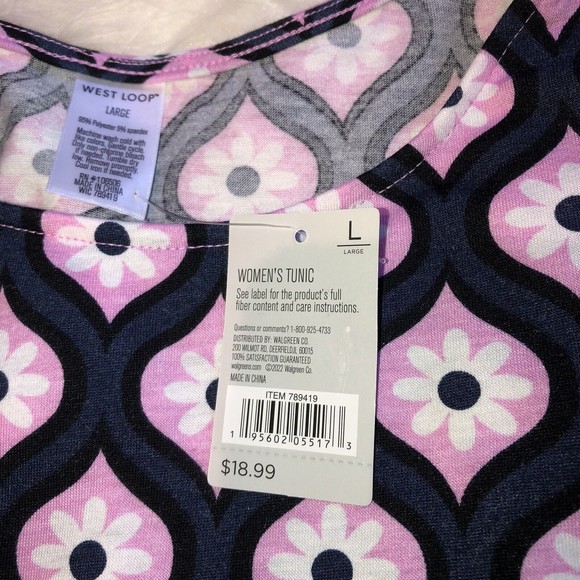 NWT NEW West Loop Shirt Size L Pink White Floral Print Ruffle Sleeve Soft Tunic - Picture 9 of 9